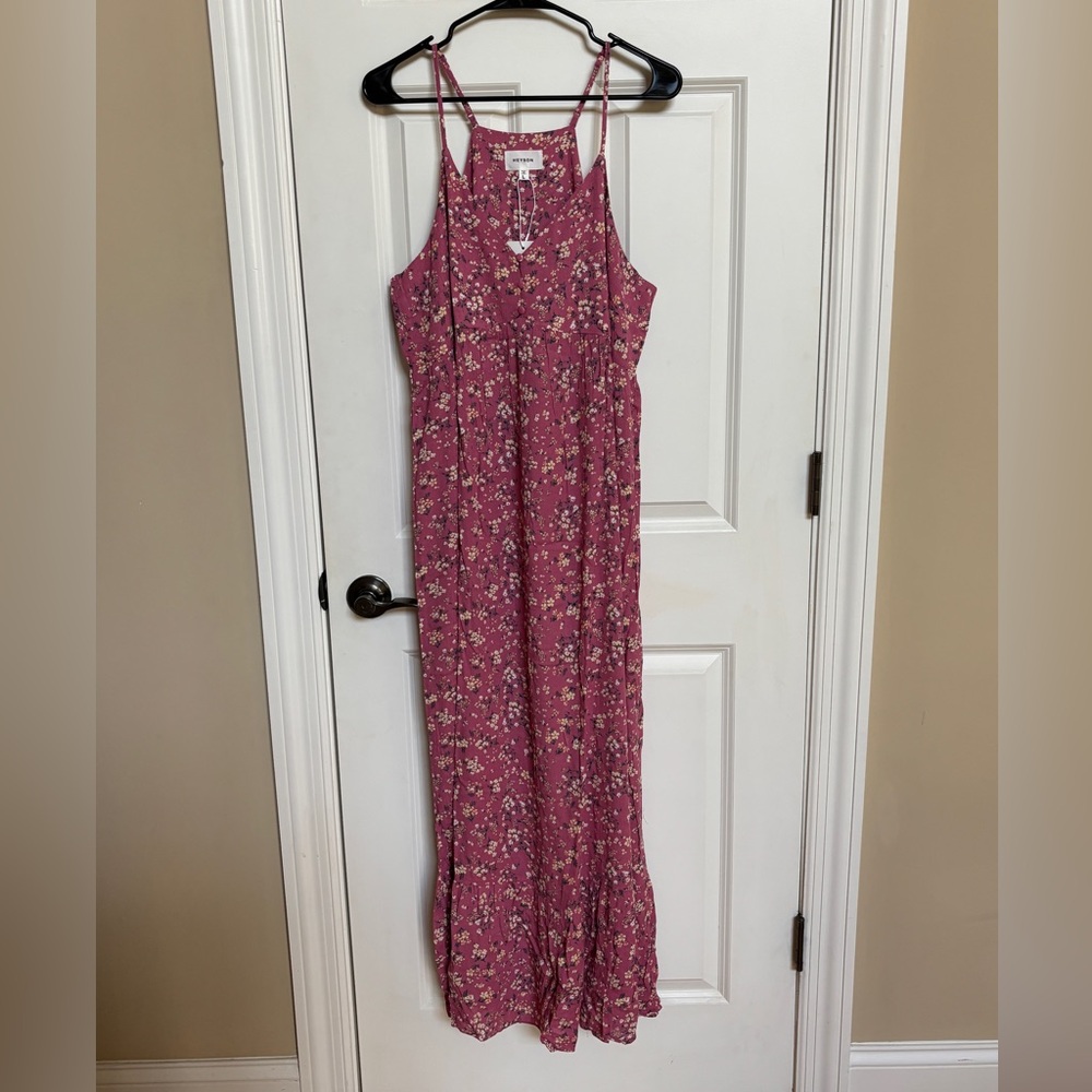 Pink Floral Halter Neck Maxi Dress Size: L